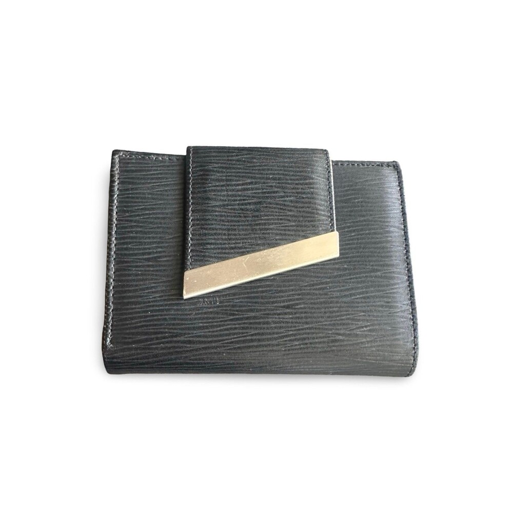 RARE Vintage Noevir Japan Black Textured Leather Wallet Gold Accent Bar – Epi St